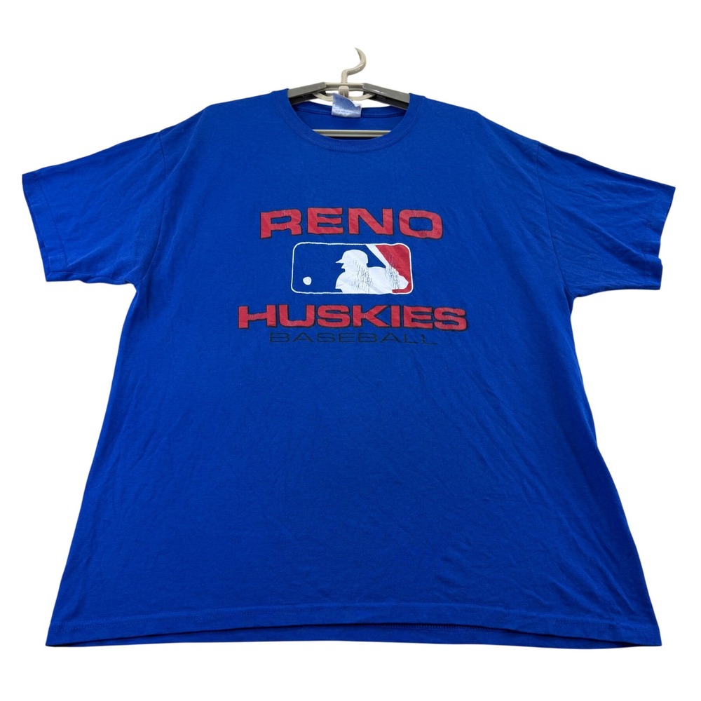 Hanes T-Shirt Mens L Blue Reno Huskies Baseball Heavyweight 50/50 Graphic Tee